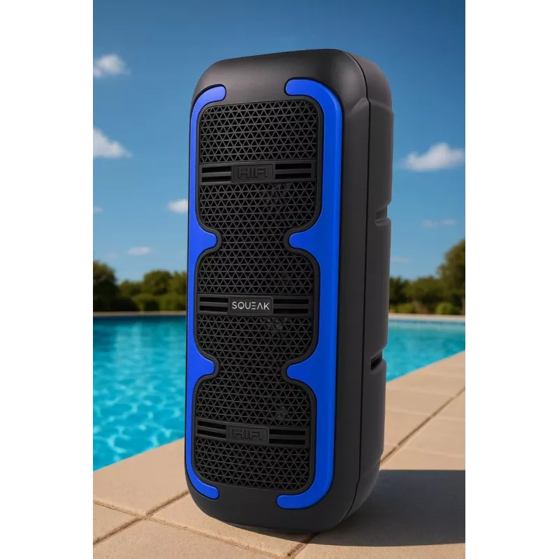 Altavoz estéreo portátil SQUEAK SQ1009 – Bluetooth 5.3, 45 W RMS, 10 h de autonomía, FM, USB, AUX, LED, 1800 mAh, negro