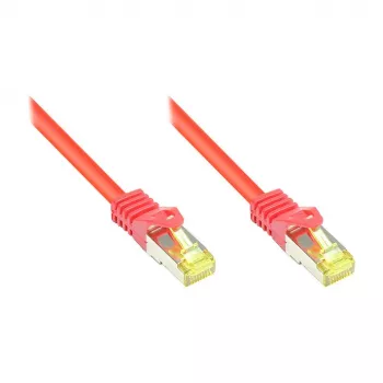 Latiguillo RJ45 con cable Cat.7 y protección de lengüeta (RNS®), S/FTP, PiMF, libre de halógenos, 600MHz, OFC, rojo, 0,5m, Good Connections® (8070R-005R)