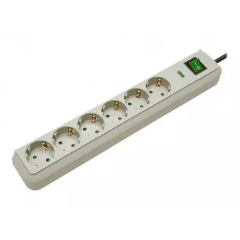 Regleta de enchufes Eco-Line 6 tomas (gris claro, 1,5 metros, protección contra sobretensiones 13.500A)