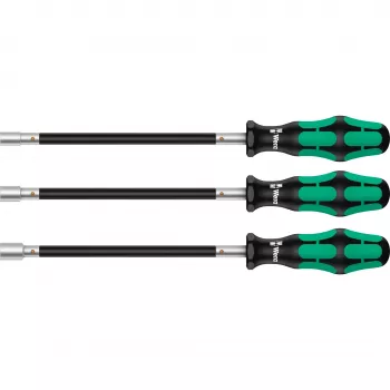 391/3 Set de destornilladores para abrazaderas de manguera negro/verde, 3 piezas, con vástago flexible