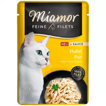 Miamor Feine Filets pollo en salsa 100 g — alimento húmedo monoproteico para gatos, 14 % de proteína, 83 % de humedad