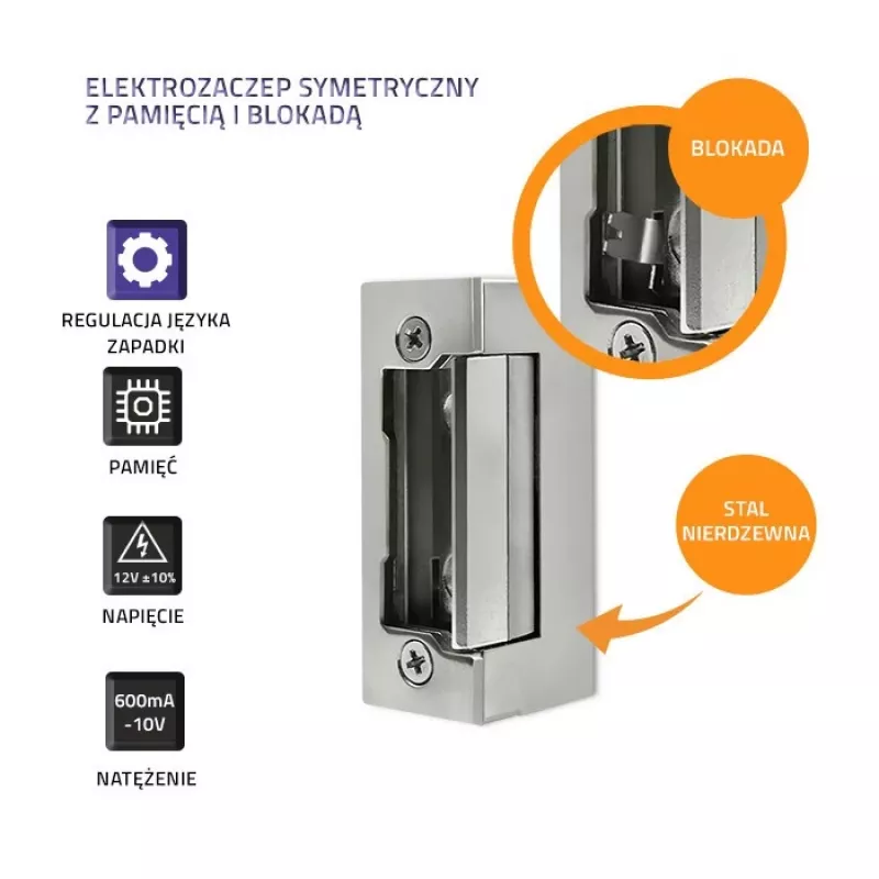 Cerradura electromagnética QOLTEC 52459 12V simétrica con memoria y bloqueo