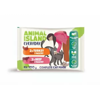 ANIMAL ISLAND bolsitas de comida para gatos ternera/pavo 4x100g