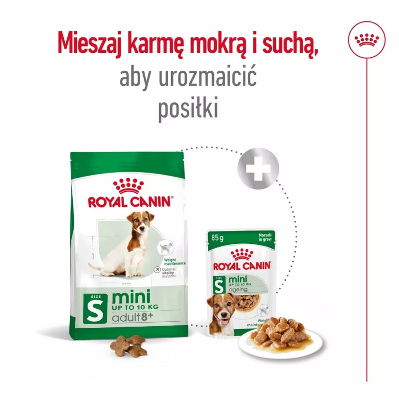 Comida seca para perros Royal Canin Mini Adult 8+ 2 kg — razas pequeñas 5–10 kg, aves, fórmula de control de peso