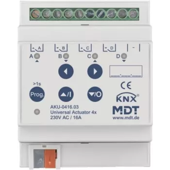 MDT AKU-0416.03 Actuador universal, 4 canales, 4TE REG, 16 A, 230 VAC, 100 µF