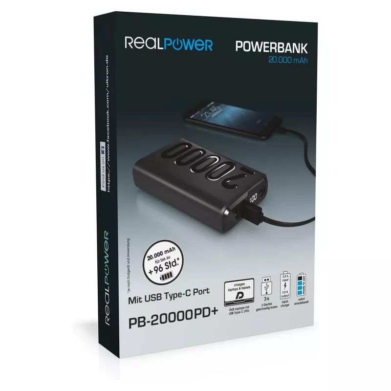 Batería portátil RealPower PB-20000 PD negra (323369)