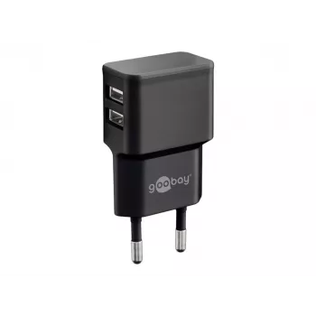 Cargador USB dual goobay - fuente de alimentación - 12 vatios - 2,4 A - 2 puertos de salida (USB) - negro (44951)