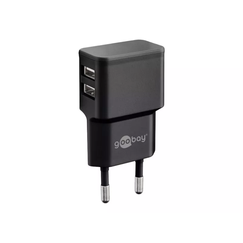 Cargador USB dual goobay - fuente de alimentación - 12 vatios - 2,4 A - 2 puertos de salida (USB) - negro (44951)