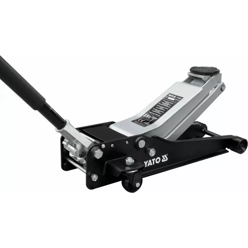 Gato mecánico YATO YT-17207 — capacidad 2.500 kg, elevación 8–50,8 cm, 4 ruedas, 34 kg