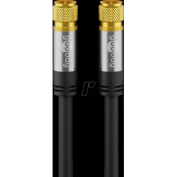 Goobay Cable de antena SAT (tipo 135 dB), apantallado 4 veces, 5 m, negro - dorado, conector macho F > conector macho F (70672)