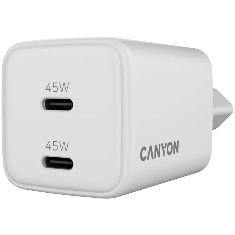 Cargador Canyon CU45CC GaN 45 W 2xPD, blanco (CNS-CUW45CC)