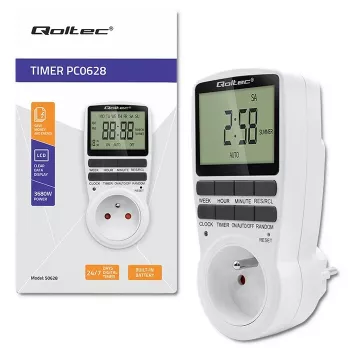 Temporizador electrónico QOLTEC PC0628 con pantalla LCD, cuenta atrás de 24 horas