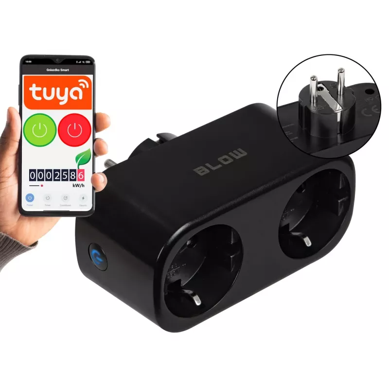 Enchufe inteligente doble controlado por Wi-Fi TUYA, negro