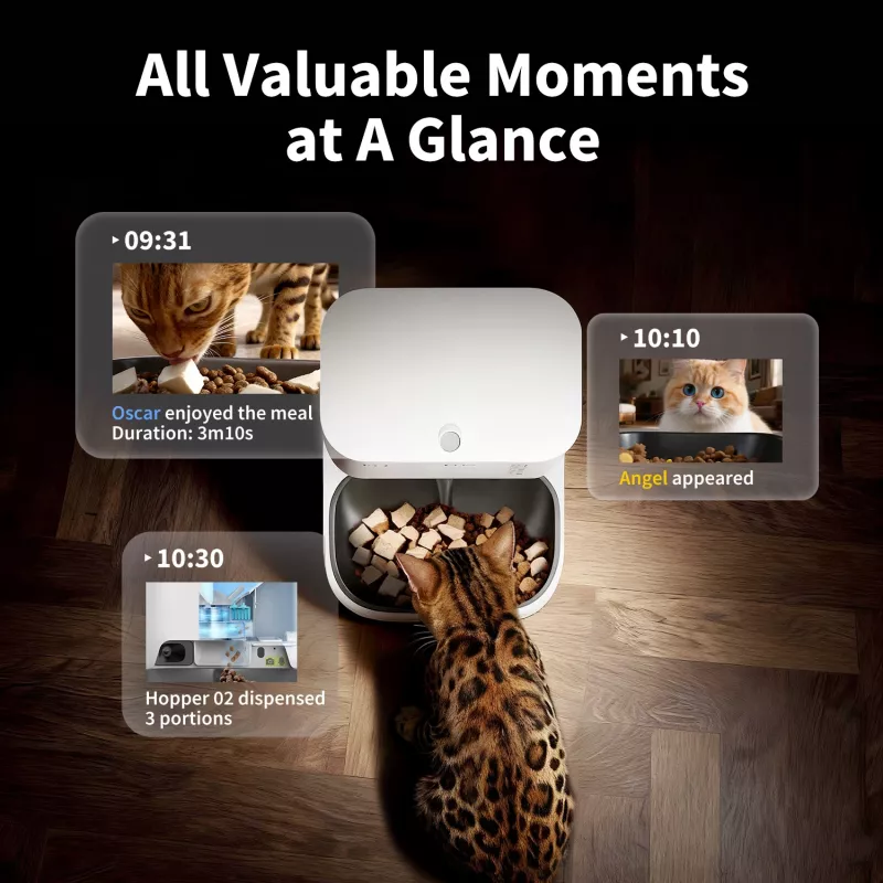 Comedero automático PETKIT YumShare Dual-hopper 2 con cámara, capacidad 5 L, ABS y acero inoxidable 304, blanco