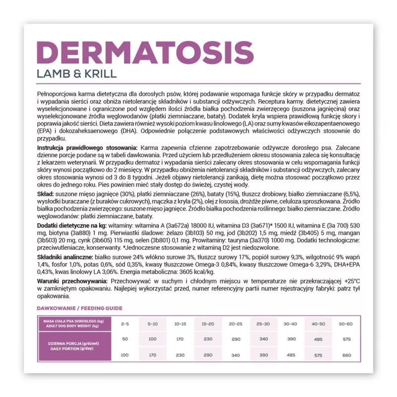 VETEXPERT Veterinary Diet Dermatosis Dog Lamb & Krill pienso seco para perros, 12 kg
