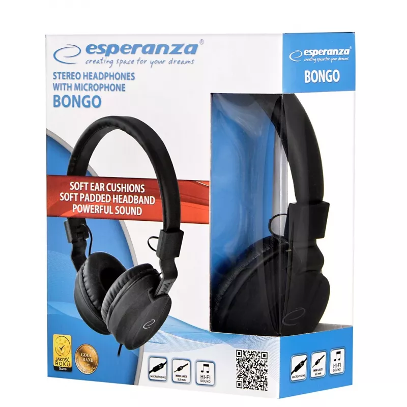 Auriculares ESPERANZA BONGO EH212K — con cable, diadema, 20–20000 Hz, cable de 1,5 m, negro