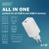 Cargador de pared DIGITUS DA-10303 67W GaN, 2× USB-C + 1× USB-A, 100–240V, blanco