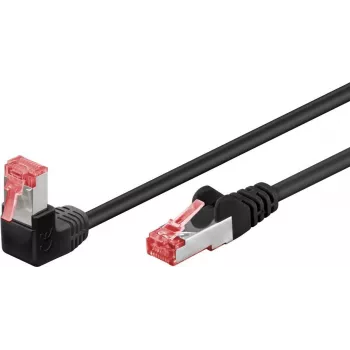 Goobay cable de red CAT 6 1x 90° acodado, S/FTP (PiMF), negro, 2 m - lengüeta de retención arriba, LSZH libre de halógenos, cobre (51544)