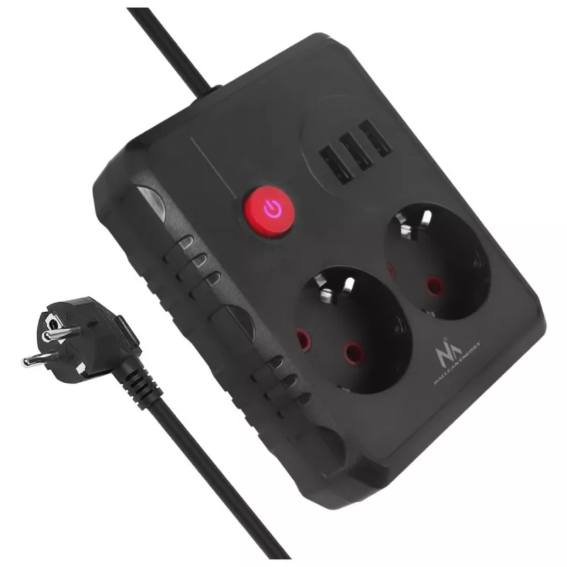 Regleta MACLEAN MCE387 B — 2 tomas de corriente, 3×USB A, 110–240 V, cable de 1,5 m, máx. 2500 W