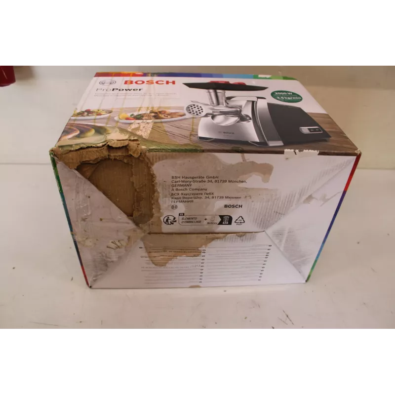 Picadora de carne Bosch MFW67440 ProPower — 2000 W, 1 velocidad, 3,5 kg/min, negra (embalaje dañado)