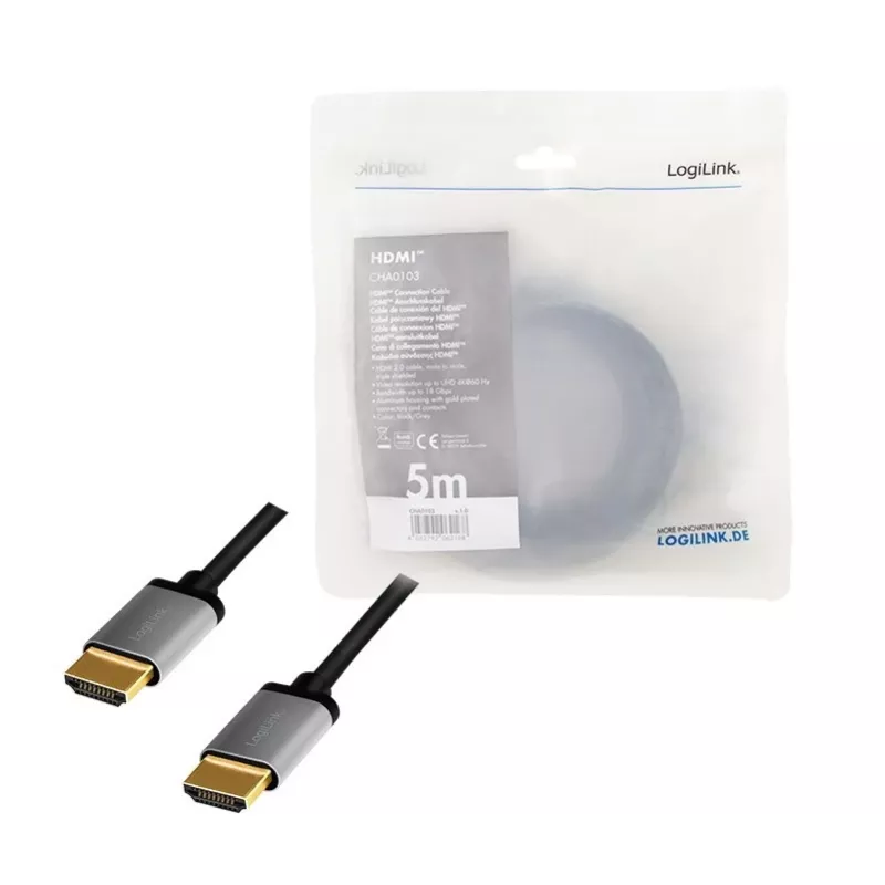 Cable HDMI 4K/60Hz, ALU, negro, 5 m