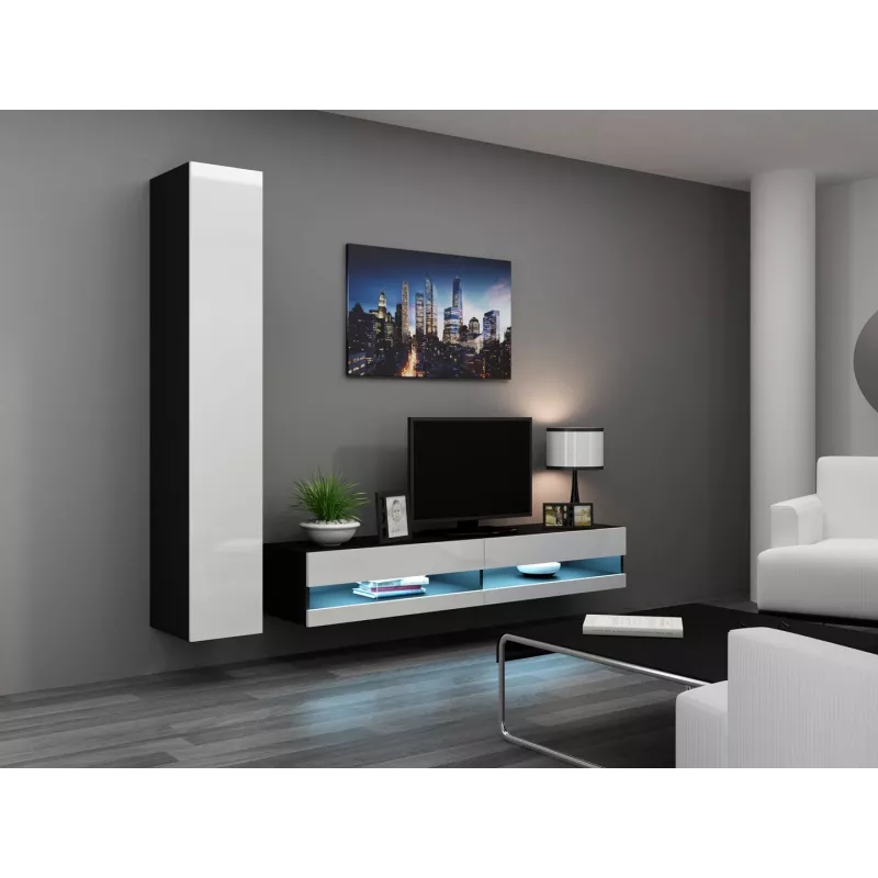 Soporte de TV para cama meble VIGO NEW 30/180/40, 1800×400×300 mm, tablero superior negro, estructura de aglomerado