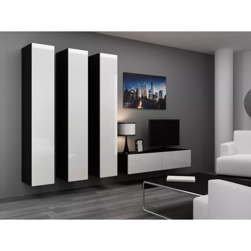 Conjunto de armarios de salón Cama VIGO 14 negro/blanco brillante