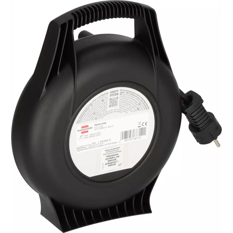 Brennenstuhl 1093900, 10 m, Interior, IP20, Resistente a los golpes, Protección contra sobrecalentamiento, Plástico, Policloruro de vinilo (PVC), Negro