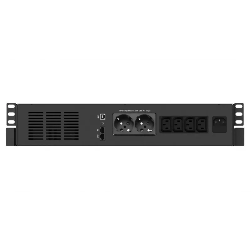 Sistema de alimentación ininterrumpida Infosec X4 600 RM Plus — 0,6 kVA (360 W), 6x tomas Type-F, LCD, Rackmount