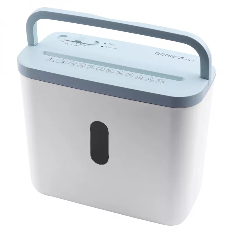 Destructora de documentos genie 440 X Blue — Corte cruzado 4 x 38 mm, cesta de 8 L, 300 W
