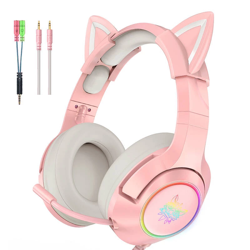 Auriculares Onikuma K9 rosa RGB gaming