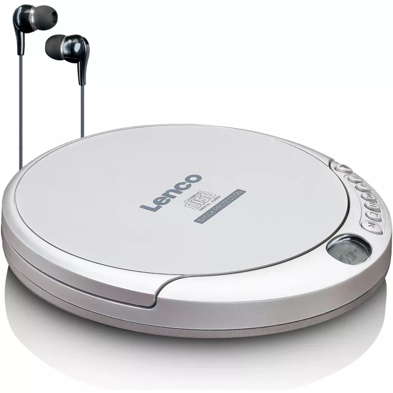 Lenco CD-201SI Reproductor de CD portátil con función de audiolibro y carga, plateado