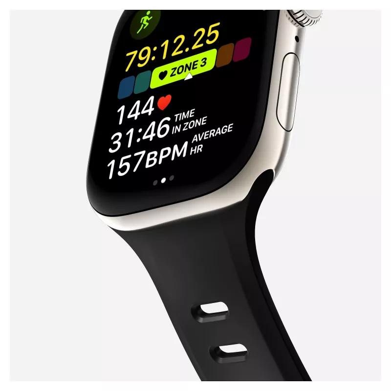 Correa para reloj Nomad Tempo Band negra de goma — 20 mm de ancho, compatible con muñecas de 155–193 mm