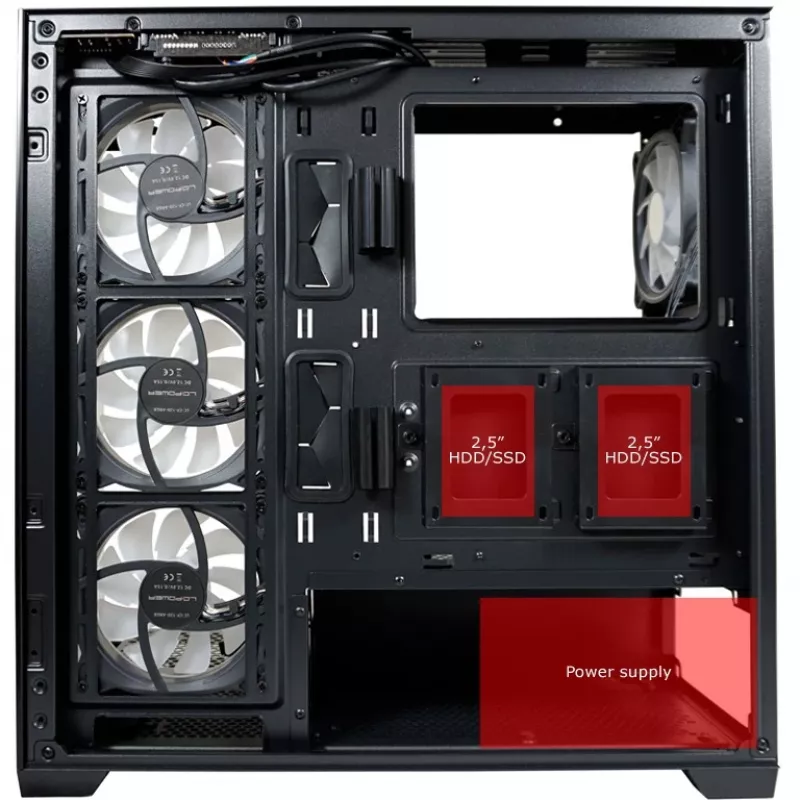 LC-Power Caja MidiTower 715B negra USB3.2/Audio sin fuente de alimentación SEAMLESS_X (LC-715B-ON)