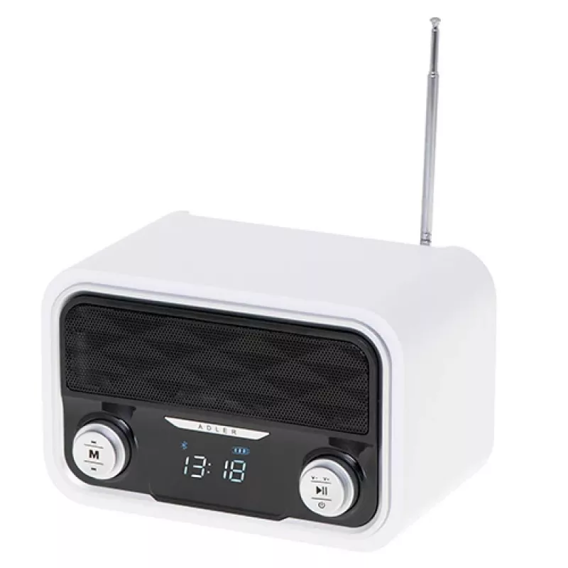 Radio portátil Adler AD 1185 – FM, Bluetooth 4.0, MP3, tarjeta SD, AUX, batería 1800 mAh, pantalla LCD, carga Micro-USB