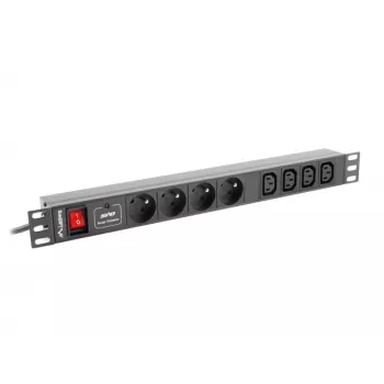 Lanberg PDU-04E04I-0200-BK PDU para rack 1U, 4x tipo E + 4x IEC C13, 16 A, 2 m, negro