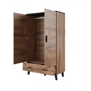 Armario ropero cama meble LOTTA 2D2D, 2 puertas, estructura roble Wotan, frentes negro mate, 1100×550×1900 mm