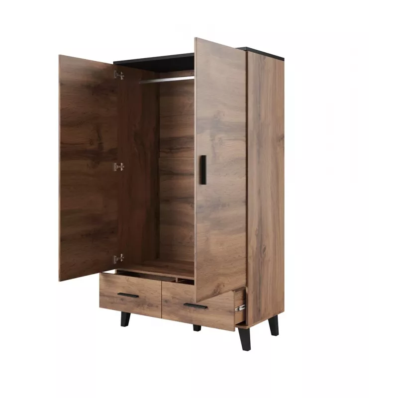 Cama Meble LOTTA 2D2D armario, roble Wotan + negro mate