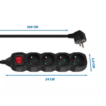 Alargador Esperanza ELK213K 3 m 4 tomas para interiores negro