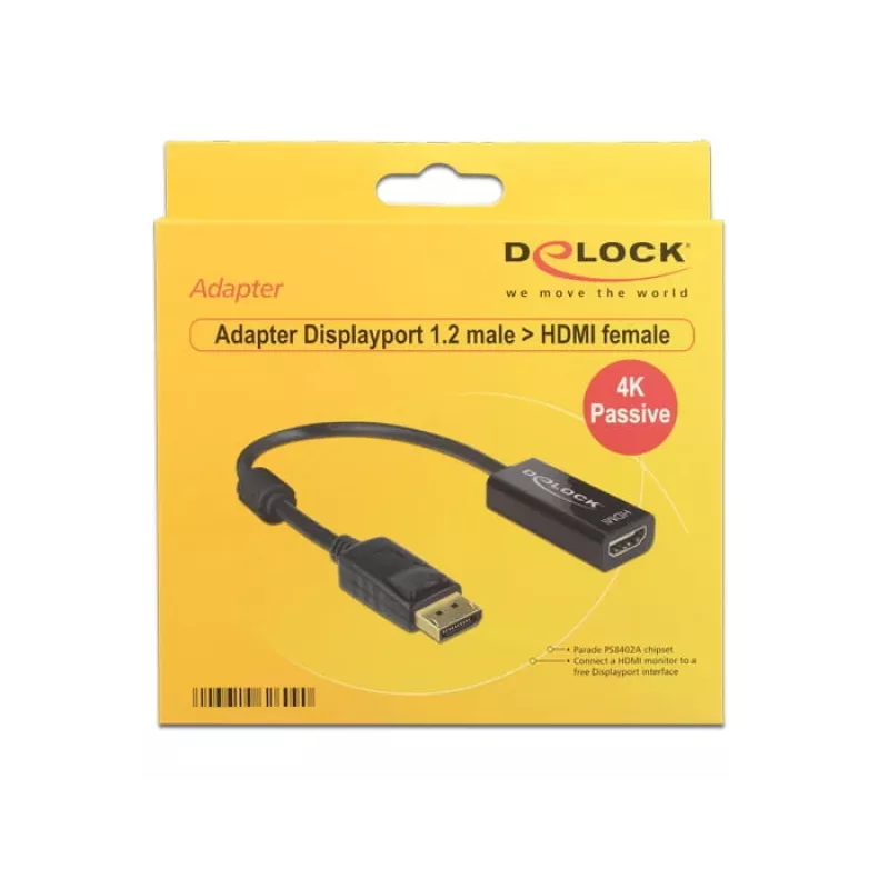 DeLOCK - Adaptador de vídeo/audio - DisplayPort / HDMI - DisplayPort (M) - HDMI, 19 pines (H) - 20 cm - (DisplayPort 1.2) - Negro (62609)