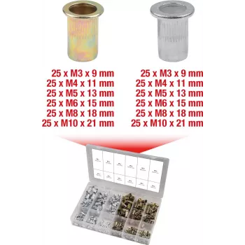 Tuercas roscadas KS Tools 970.0630 acero y aluminio M3x9mm–M10x21mm 300 uds.