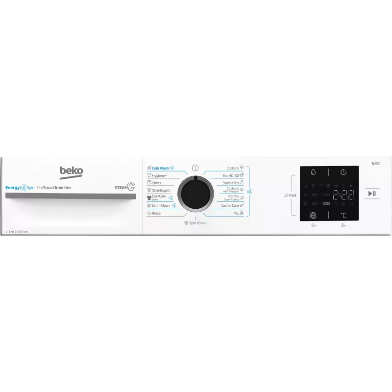 BEKO Lavadora BM3WFSU38413WB, 8 kg, clase energética A, 51,8 cm, 1400 rpm, motor inverter