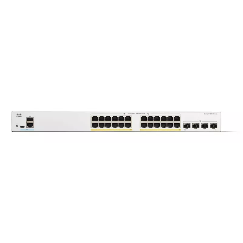 Cisco Catalyst 1200-24FP-4G Smart Switch, 24 puertos GE, Full PoE, 4x1GE SFP, Limited Lifetime Protection (C1200-24FP-4G)