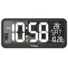 Reloj de pared digital grande GreenBlue GB214 con sensor de temperatura y fecha, LCD 37x17 cm, de pared o independiente, alimentación por adaptador y pilas