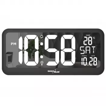Reloj digital grande de pared o sobremesa con sensor de temperatura 37x17cm pantalla LCD alimentación por adaptador y pilas