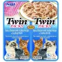 Snack de alimento húmedo para gatos INABA Twin atún con pollo y vieiras en caldo, 2 sobres de 40 g, sabor a pescado, 86,5 % de humedad