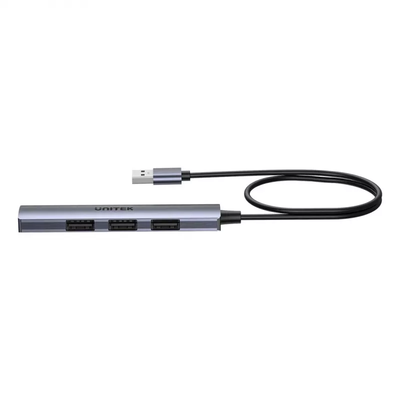 Hub USB Unitek H1208CGY01 — 4 puertos USB 3.0 (5 Gbit/s), compatible con USB 2.0, aluminio
