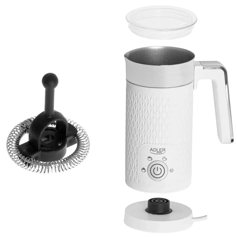 Espumador de leche automático Adler AD 4494 Metallic White — 130 ml de espuma, 300 ml de calentamiento, 500 W