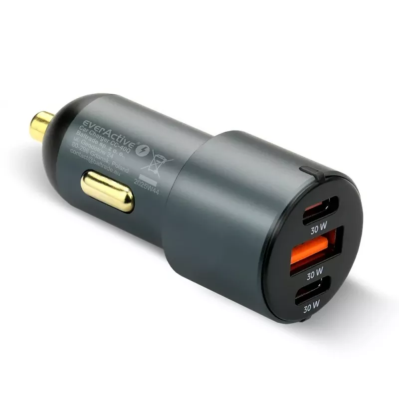 Cargador de coche everActive CC-40Q QC3.0 60W, adaptador de coche USB para cargar dispositivos móviles