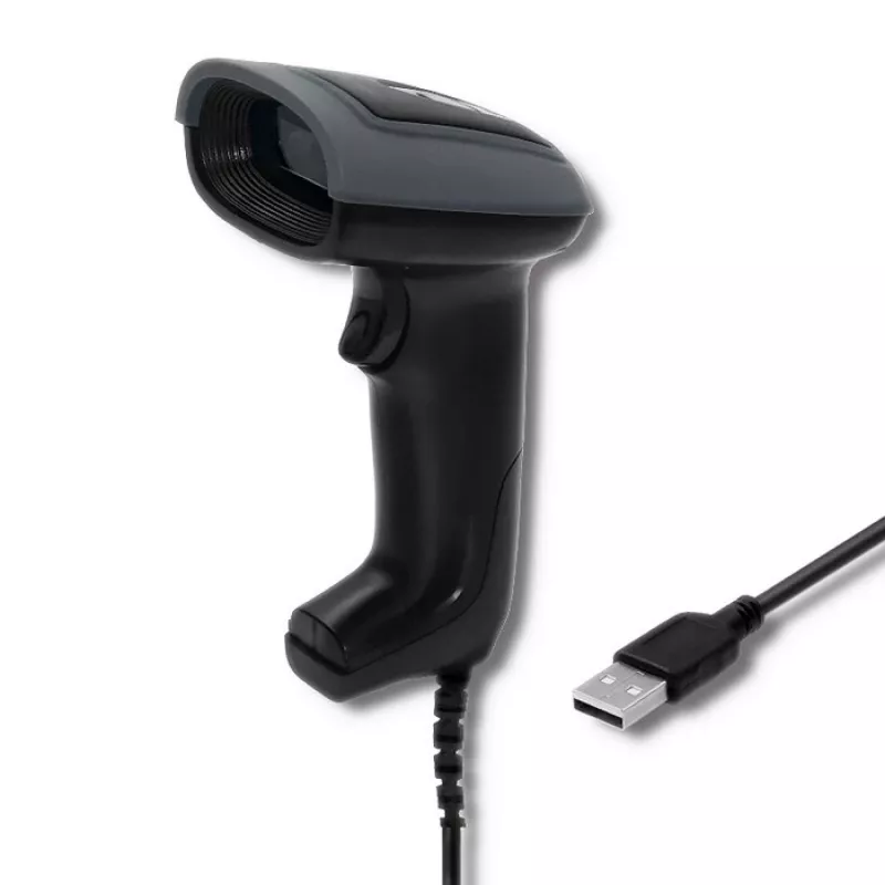 Lector de códigos de barras de mano QOLTEC 50863 — escáner 1D/2D, USB con cable, sensor LED, negro, 5V, cable de 1,8 m